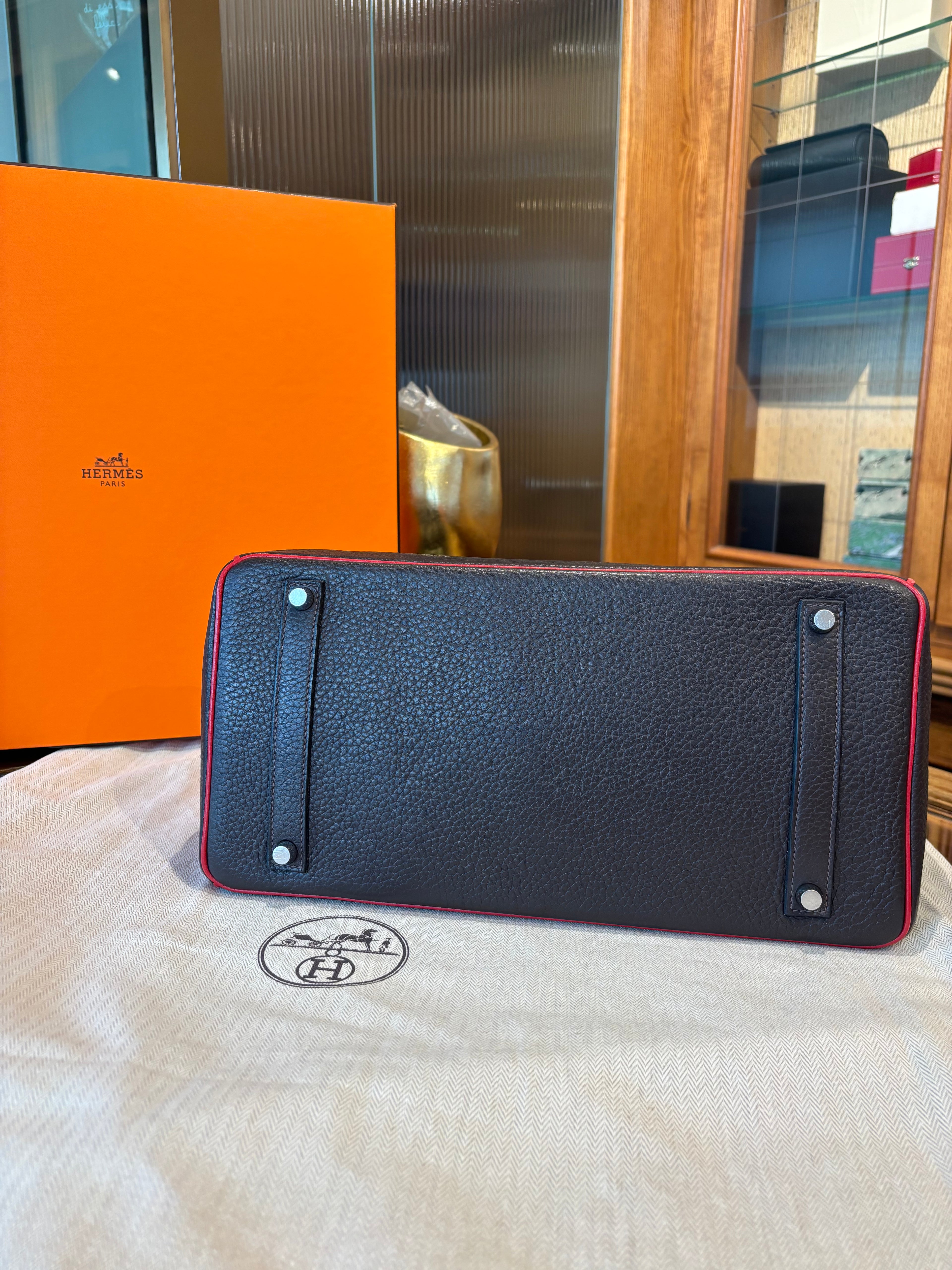 Hermes Birkin 35 marrone con dettaglio rosso