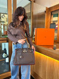 Hermes Birkin 35 marrone con dettaglio rosso
