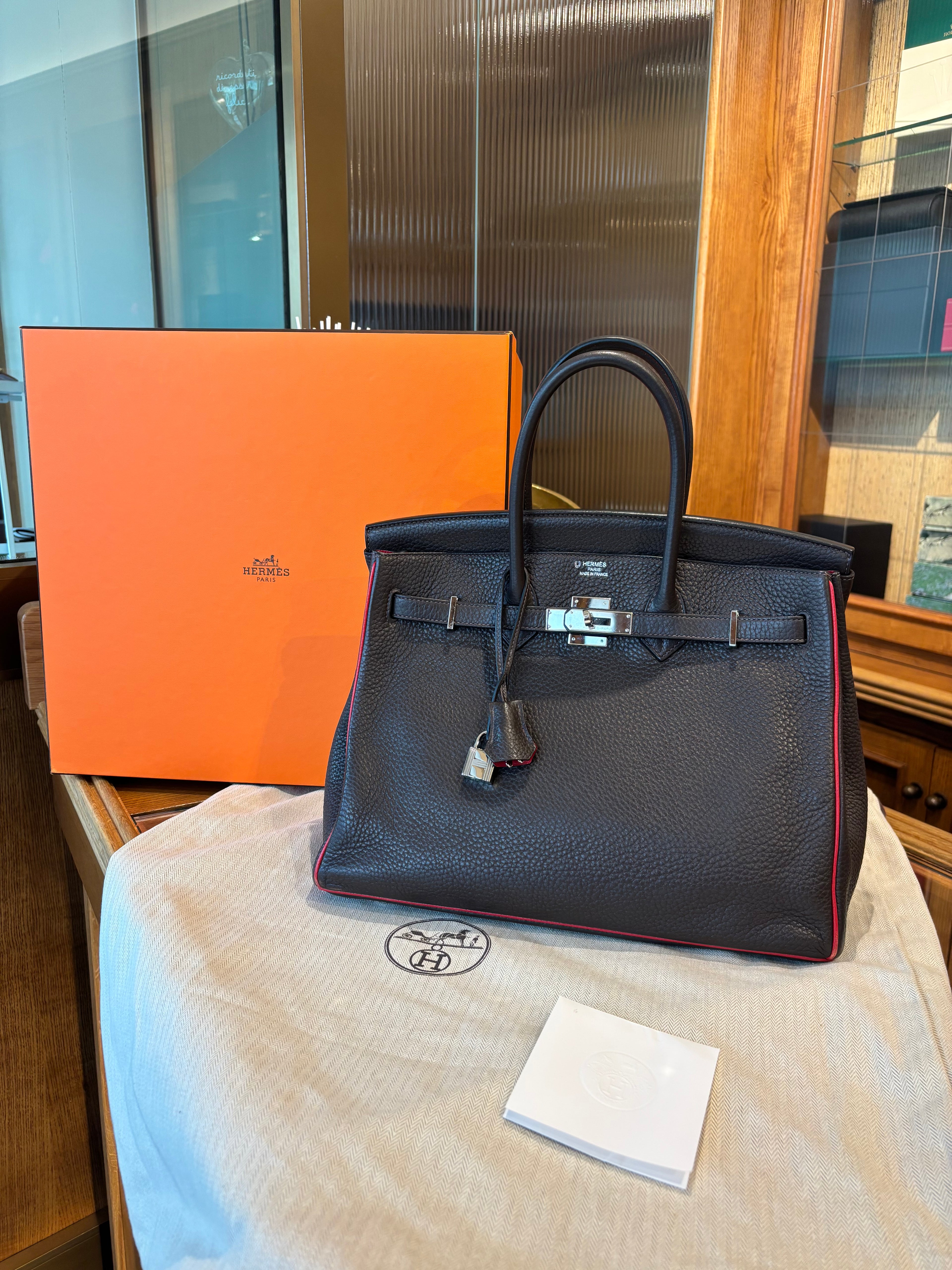 Hermes Birkin 35 marrone con dettaglio rosso