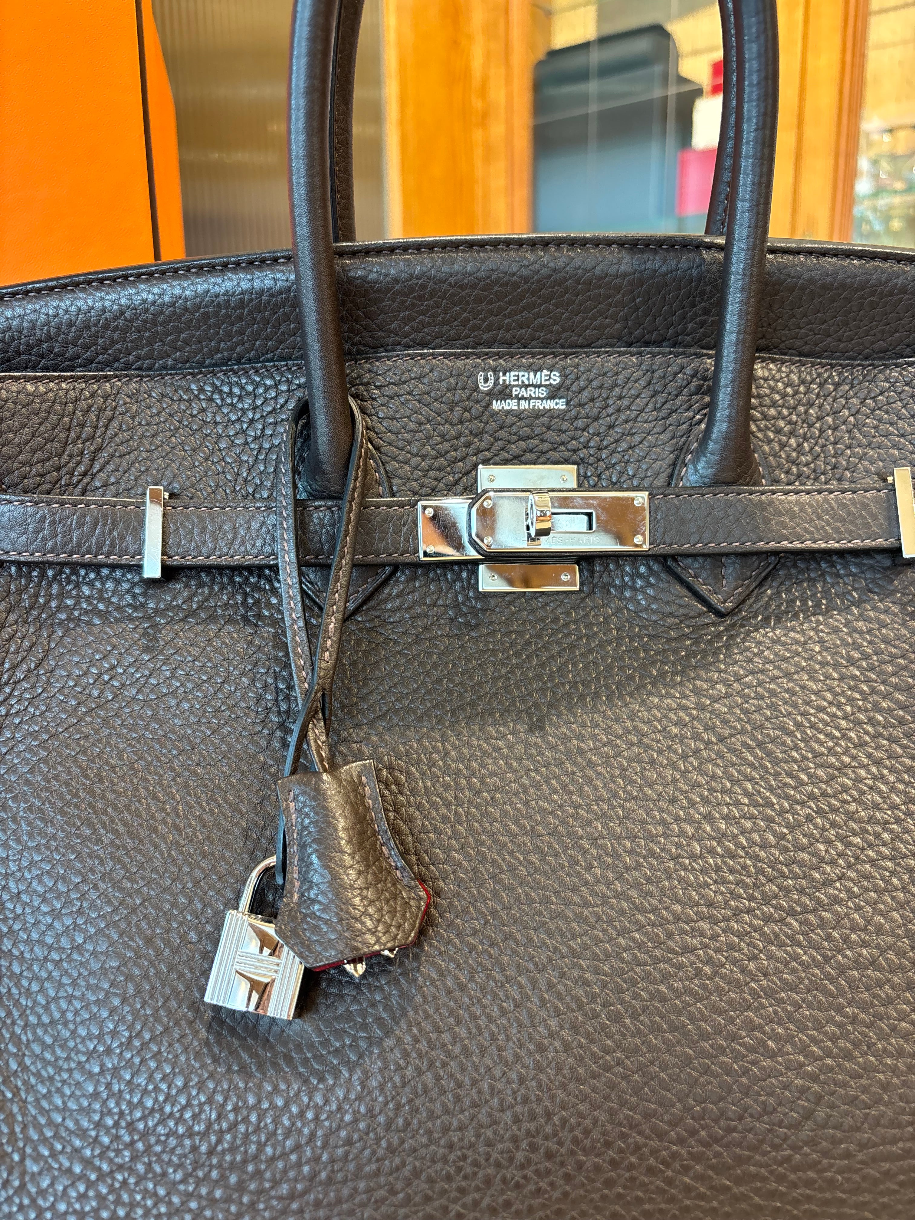 Hermes Birkin 35 marrone con dettaglio rosso