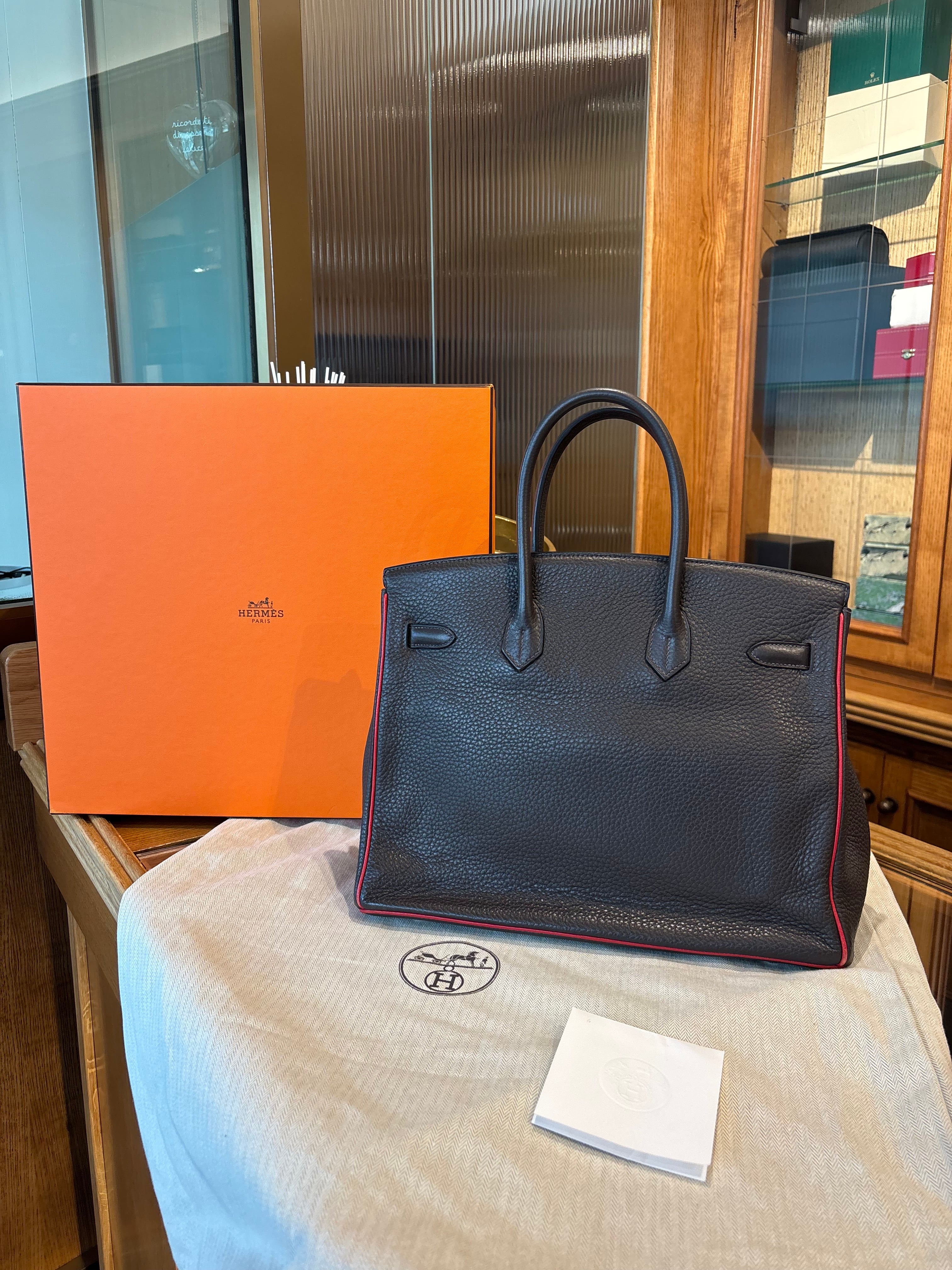 Hermes Birkin 35 marrone con dettaglio rosso