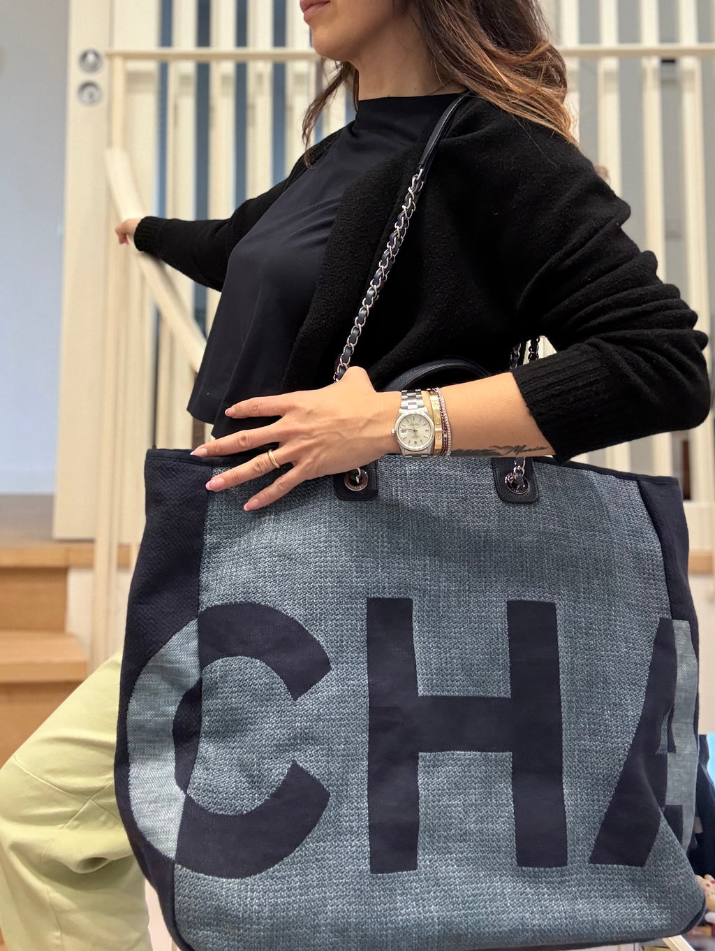 Chanel Large Denim Logo Tote